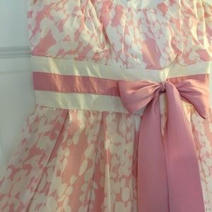 Silk a line dress with pink pattern and bow